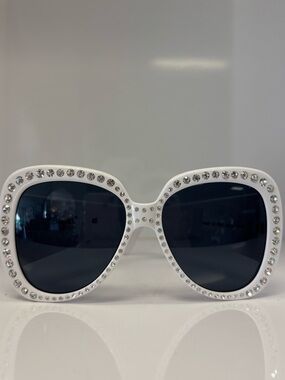 CHANEL white rhinestone-trim Women's Sunglasses